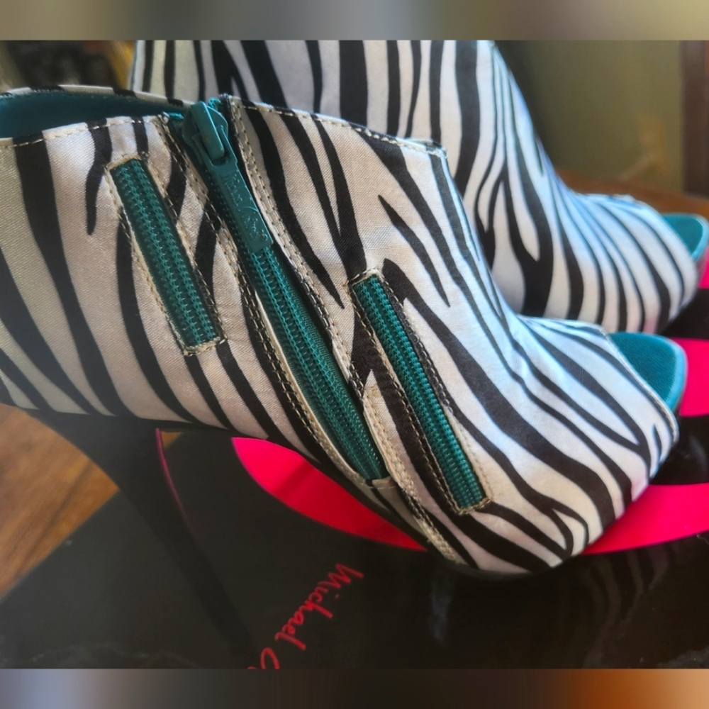 Michael Antonio Zebra and Teal stilletos